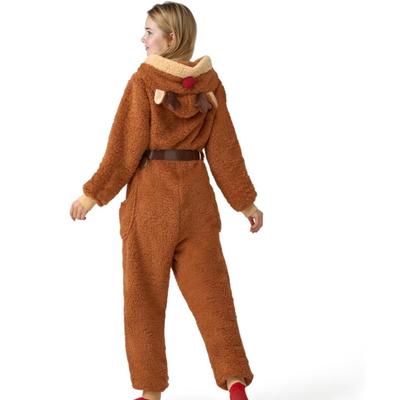 Size XL - Women's Cute Christmas Reindeer Costume Long Sleeve Zip Up One Piece Jumpsuit for Women Holiday Christmas