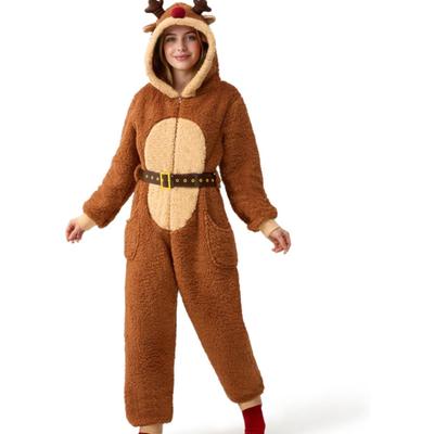 Size XL - Women's Cute Christmas Reindeer Costume Long Sleeve Zip Up One Piece Jumpsuit for Women Holiday Christmas