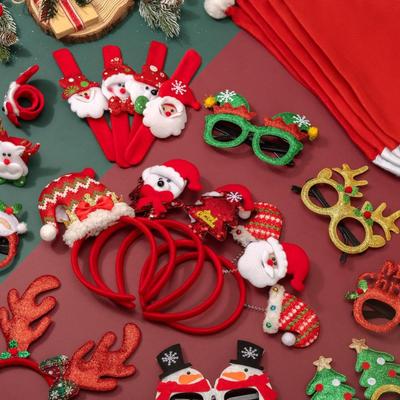 24 Pcs Christmas Glasses, Headbands, Hats, Kids Wristbands - Cute Hair Hoop Eyeglasses Decorations, Santa Hats Photo Props for Xmas...
