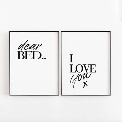 20" x 28" - Set of 2 "Dear Bed I Love You" Bedroom Wall Art Prints - High-Quality White Vinyl Print, No Frame Included