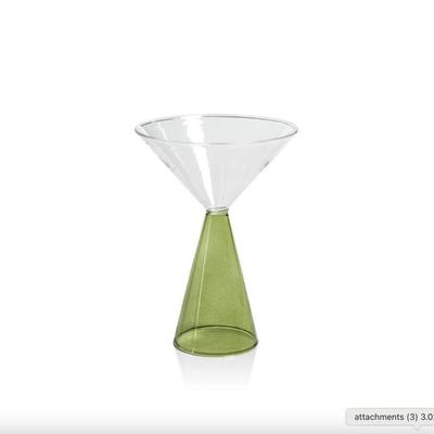 Set of 4 Zodax Veneto Borosilicate Glass Martini Cocktail Glasses in Clear & Green Glass