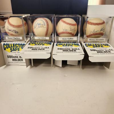 Lot of 4 OMLB Signed Autographed Baseball In Collectors Case Ozzie Guillen, Manny Alexander, Norm Charlton, Pat Gillick