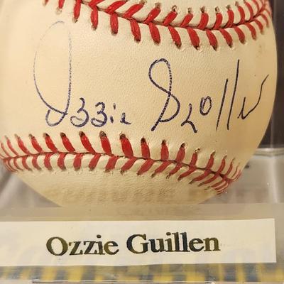Lot of 4 OMLB Signed Autographed Baseball In Collectors Case Ozzie Guillen, Manny Alexander, Norm Charlton, Pat Gillick