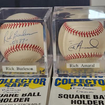 lot of 4 Orioles OMLB Signed Autographed Baseball In Collectors Case Mike Fetters, Estaban Yan, Rick Burleson , RichAmaral