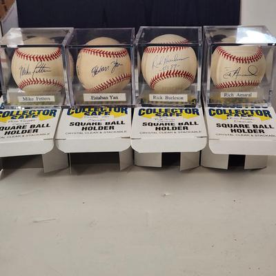 lot of 4 Orioles OMLB Signed Autographed Baseball In Collectors Case Mike Fetters, Estaban Yan, Rick Burleson , RichAmaral