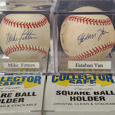 lot of 4 Orioles OMLB Signed Autographed Baseball In Collectors Case Mike Fetters, Estaban Yan, Rick Burleson , RichAmaral
