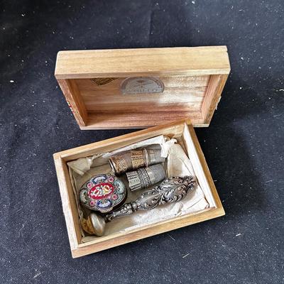 Silver items including thimbles