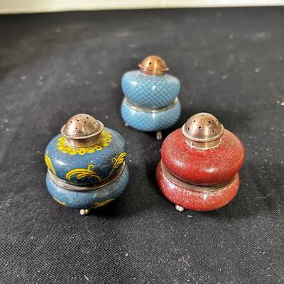Vintage cloisonné salt cellar & pepper shaker sets (3 sets)