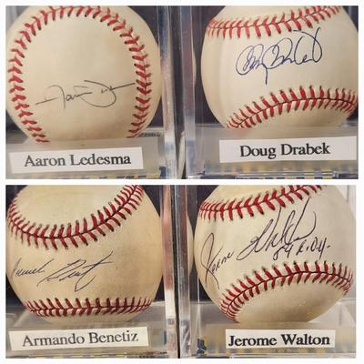 Lot of 4 OMLB Signed Autographed Baseball Aaron Ledesma Doug Drabek Armando Benetiz , Jermone Walton