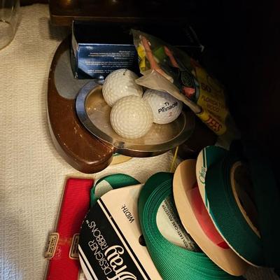 Golf ball, tees, golf ashtray