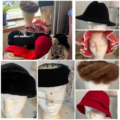 Big Mixed Vintage Accessories Lot - Gloves, Purse, Hats, Perfume, Scarf