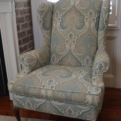 Vintage Tall Wingback Chair with Elegant Paisley Upholstery