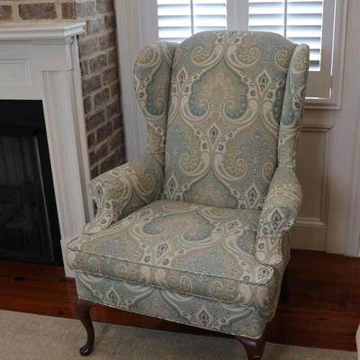 Vintage Tall Wingback Chair with Elegant Paisley Upholstery