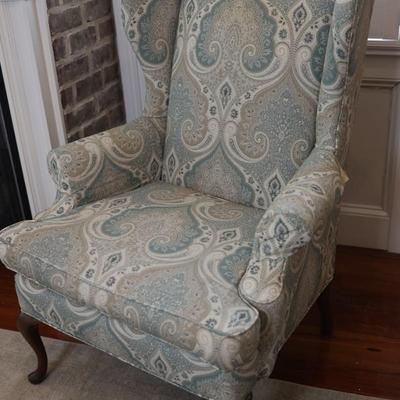 Vintage Tall Wingback Chair with Elegant Paisley Upholstery