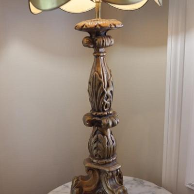 Vintage Hollywood Regency Table Lamp with Ornate Base and Gold Shade