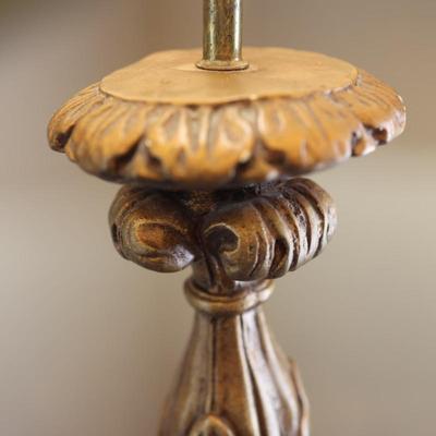 Vintage Hollywood Regency Table Lamp with Ornate Base and Gold Shade