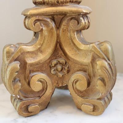 Vintage Hollywood Regency Table Lamp with Ornate Base and Gold Shade