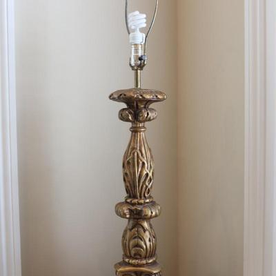 Vintage Hollywood Regency Table Lamp with Ornate Base and Gold Shade