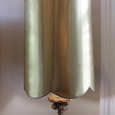Vintage Hollywood Regency Table Lamp with Ornate Base and Gold Shade