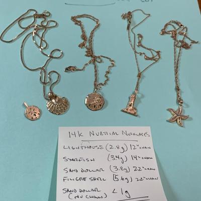 14k Gold Nautical Theme Pendants/Necklace Lot