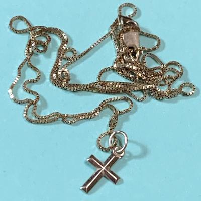 14k Cross Pendant on Necklace
