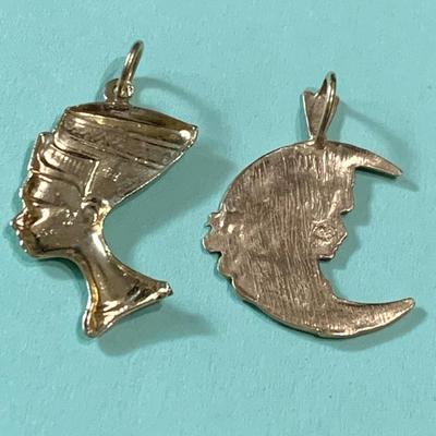 14k Yellow Gold Pendants Lot Moon/Egyptian Pharaoh