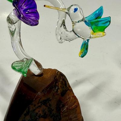Hand-Blown Glass Figurines & Display Lot - Clown Hummingbird Cactus tree