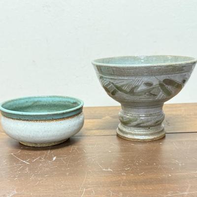Pair of Vintage Hand-thrown Pottery Glazed Ceramic Bowls