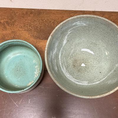 Pair of Vintage Hand-thrown Pottery Glazed Ceramic Bowls