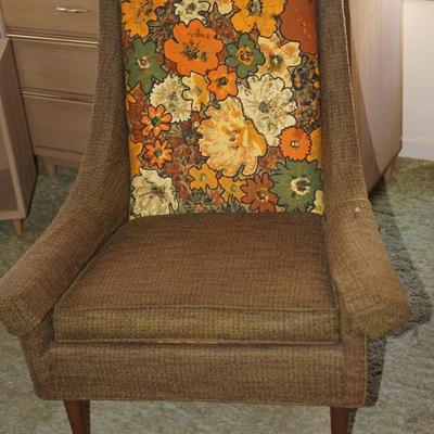 1970's HIGH BACK SIDE CHAIR W/ FUNKY FLORAL BACK FABRIC