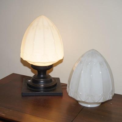 PAIR OF EARLY 20TH CENTURY MILKGLASS PATTERN CEILING LIGHTS FROM THE MADISON EAST HIGH SCHOOL REMODEL OF 1920'S ACORN PATTERN