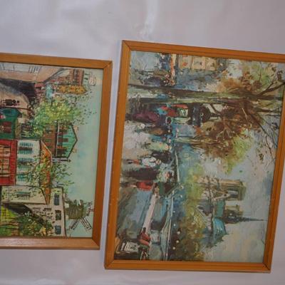 VERY COLORFUL CLASSIC MCM LITHOGRAPHS FRENCH STREET SCENES PAIR