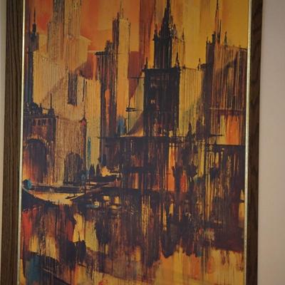 MCM 1970'S PHOTO PRINT ON BOARD OF CITYSCAPE ABSTRACT SIGNED RICO