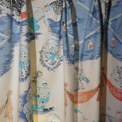 VINTAGE CURTAINS/ WITH VALANCE/BASEBALL PLAYERS THEME