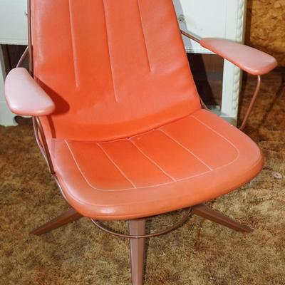 1960'S ARM CHAIR W/ ORANGE VINYL UPHOLSTERY AND TUBULER FRAME