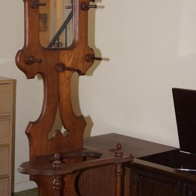 ANTIQUE 1890-1910 MAHOGANY HALL STAND FOR HATS & CANES / W MIRROR