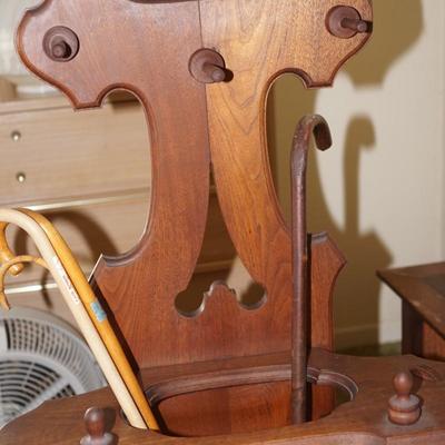 ANTIQUE 1890-1910 MAHOGANY HALL STAND FOR HATS & CANES / W MIRROR