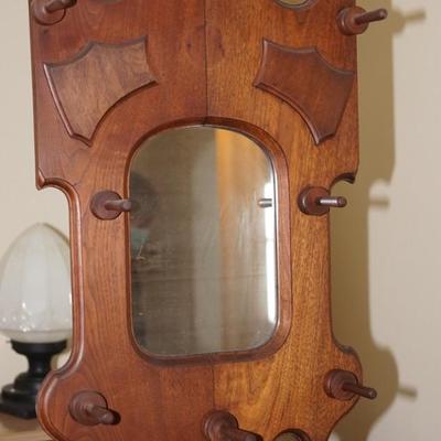 ANTIQUE 1890-1910 MAHOGANY HALL STAND FOR HATS & CANES / W MIRROR