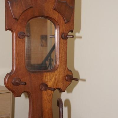 ANTIQUE 1890-1910 MAHOGANY HALL STAND FOR HATS & CANES / W MIRROR