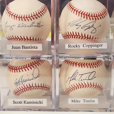 Lot of 4 OMLB Signed Autographed Baseballs Juan Bautista, Rocky Coppinger, Mike Timlin, Scott Kaminicki