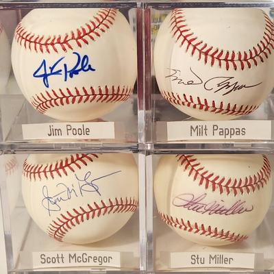 Lot of 4 OMLB Signed Autographed Baseballs Jim Poole, Milt Pappas,Scott McGregor ,Stu Miller