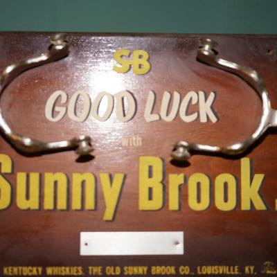 ORIGINAL DIMENSIONAL "SUNNY BROOK" KENTUCKY WHISKEY SIGN/W METAL SPURS