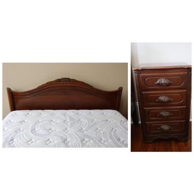 Victorian Walnut Continental Furniture Co. Solid Bed Frame and Night Stand