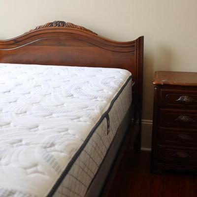 Victorian Walnut Continental Furniture Co. Solid Bed Frame and Night Stand