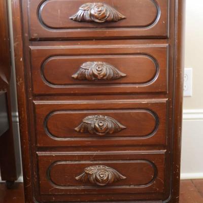 Victorian Walnut Continental Furniture Co. Solid Bed Frame and Night Stand