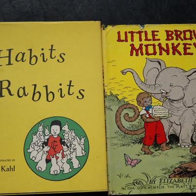 1957 HABITS OF RABBITS BY VIRGINIA KAHL & LITTLE BROWN MONKEY BY ELIZABETH UPHAM 1949