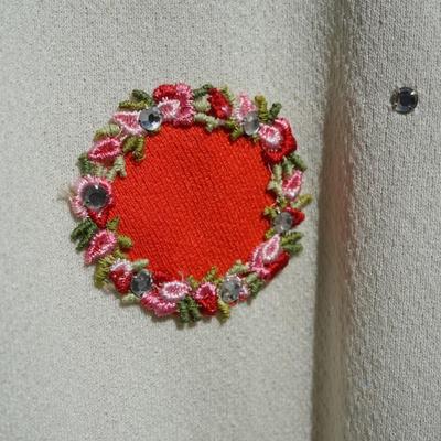 1960's DRESS WITH BRIGHT ORANGE SKIRT AND ATTACHED LONG SLEEVE TOP W/ EMBROIDERED FLOWERS /BELT