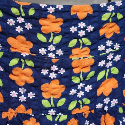 1970's SMOCK DRESS W/ CALICO PATTERN ORANGE PLASTIC BUTTONS