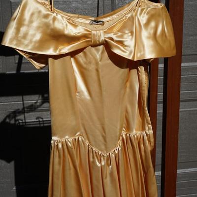 1960's SATIN FORMAL DRESS IS GOLD TONE