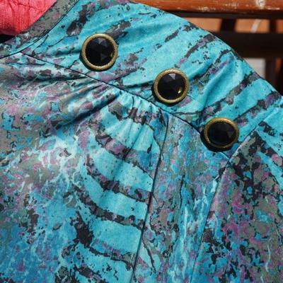 1970's TEAL FORMAL DRESS LG.